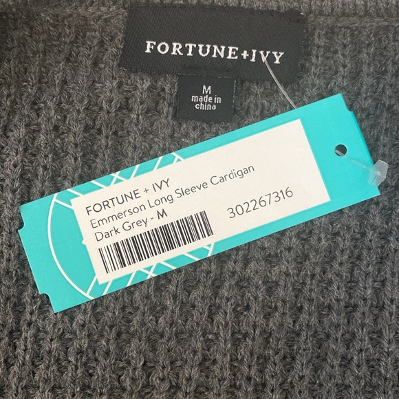 Fortune + Ivy Emmerson Long Sleeve Cardigan Sweater - Dark Grey Multi Color - M - Picture 4 of 4